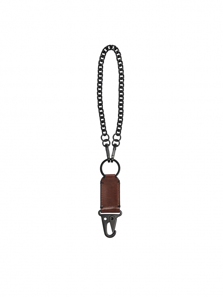 Brown leather key ring with snap hook TOMAS