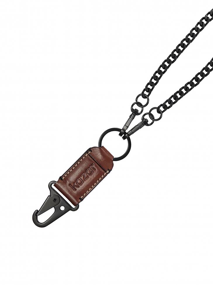 Brown leather key ring with snap hook TOMAS