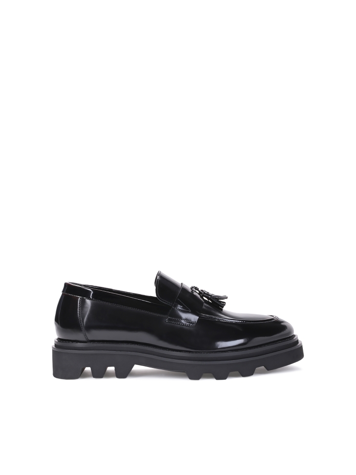 Black leather loafers for men with a hiking sole  KS WILTON
