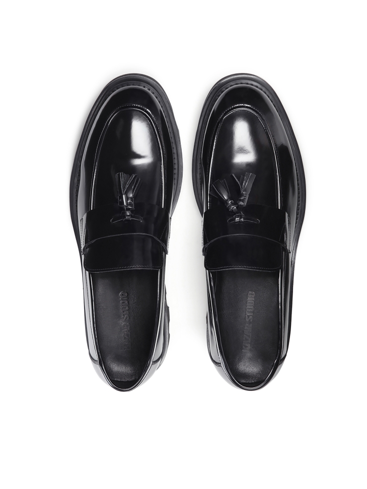 Black leather loafers for men with a hiking sole  KS WILTON