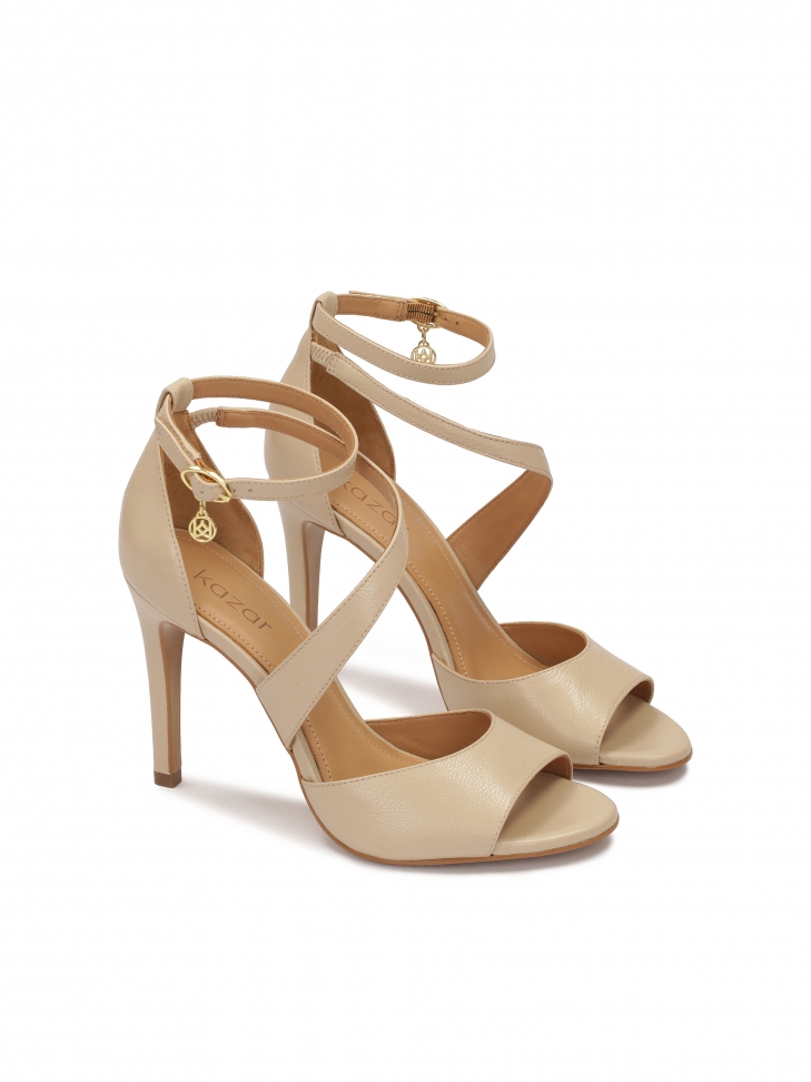 Beige sandals with a diagonal strap MEGAN