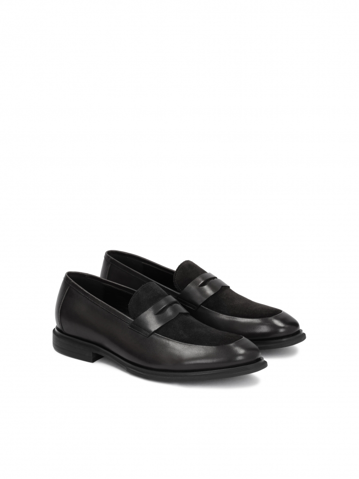 Men’s elegant black loafers made of grain leather and suede JESON