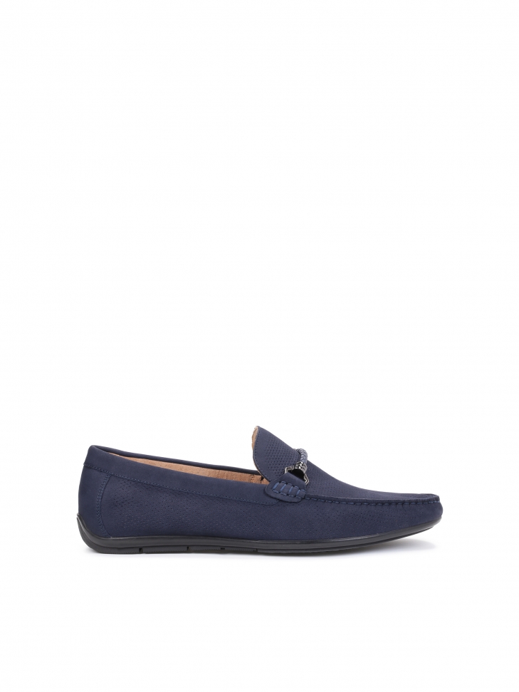 Men's stylish nubuck navy blue moccasins with an application KYLO
