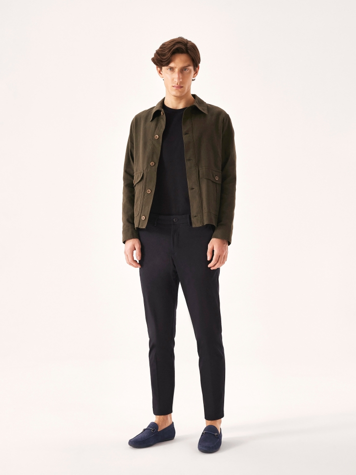 Men's stylish nubuck navy blue moccasins with an application KYLO