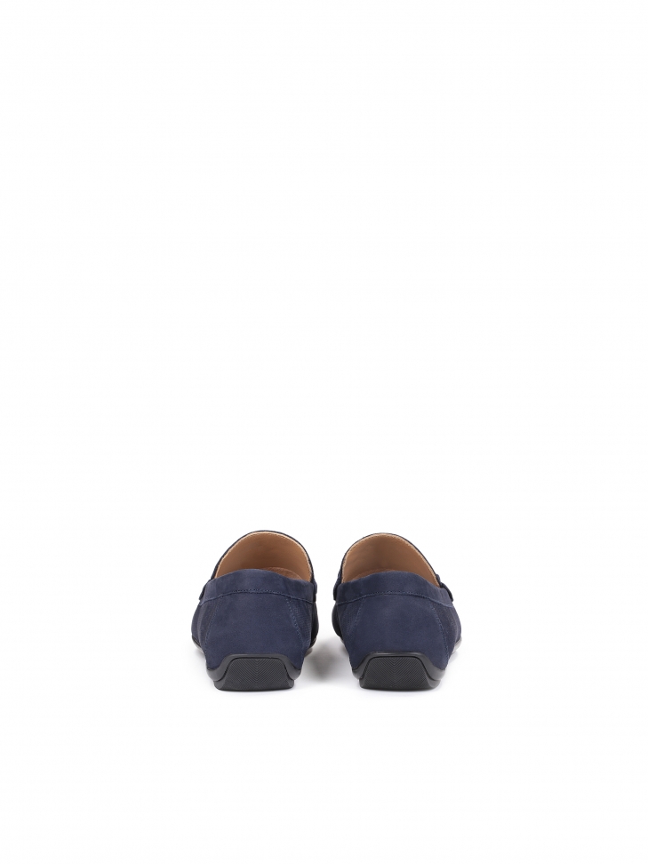 Men's stylish nubuck navy blue moccasins with an application KYLO
