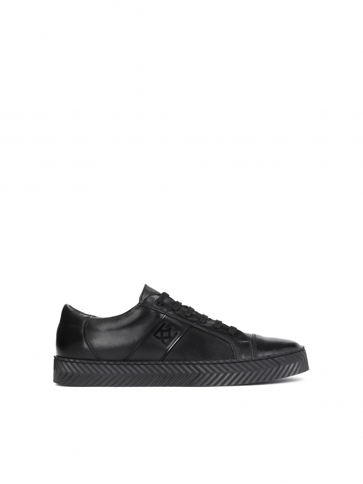 Men's black leather sneakers on a perforated sole LEONID