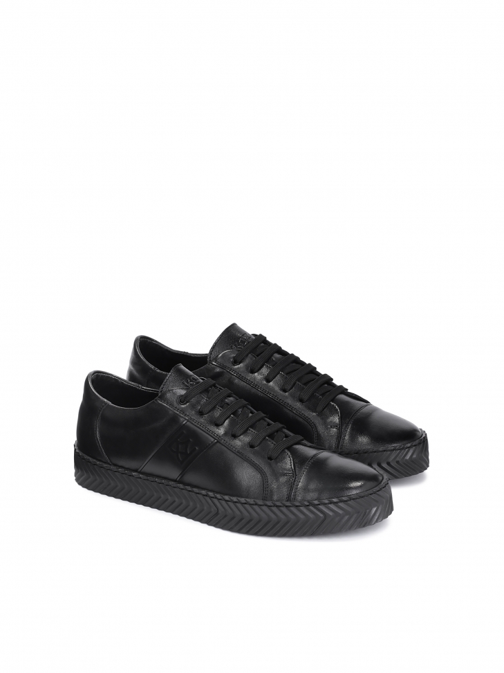 Men's black leather sneakers on a perforated sole LEONID