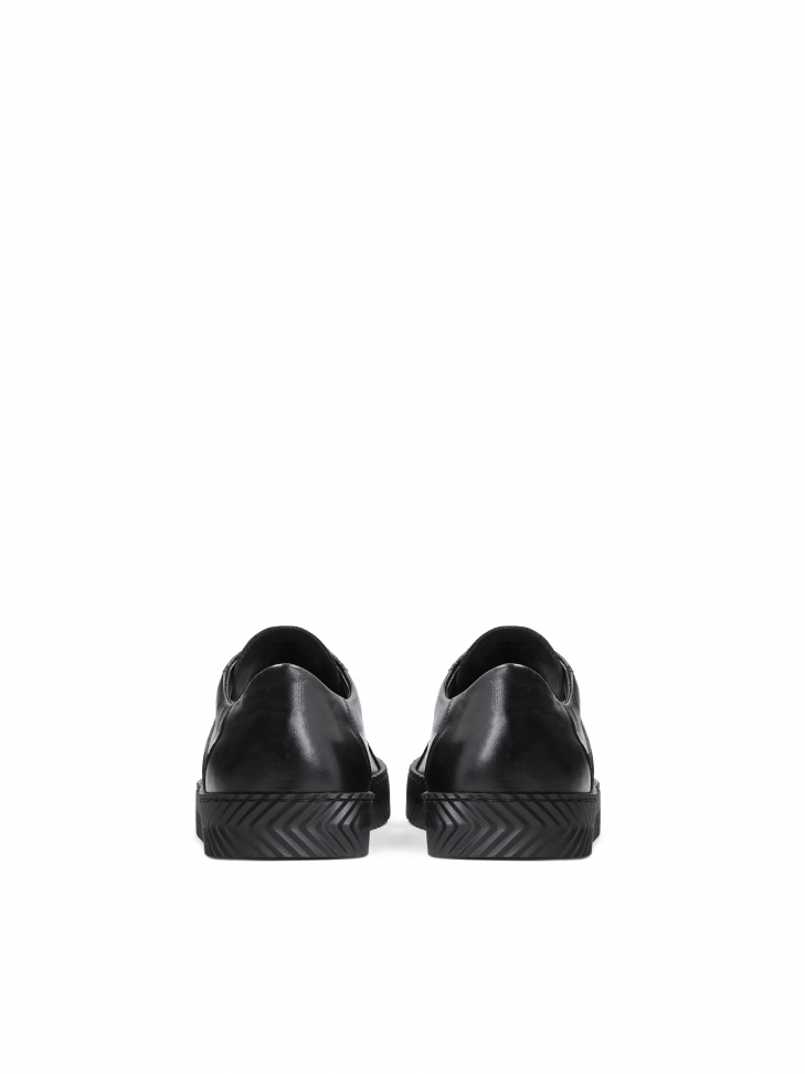 Men's black leather sneakers on a perforated sole LEONID