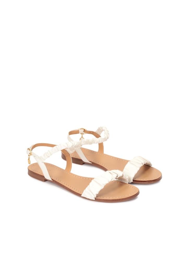 Leather flat sandals with crinkled straps CITRINE
