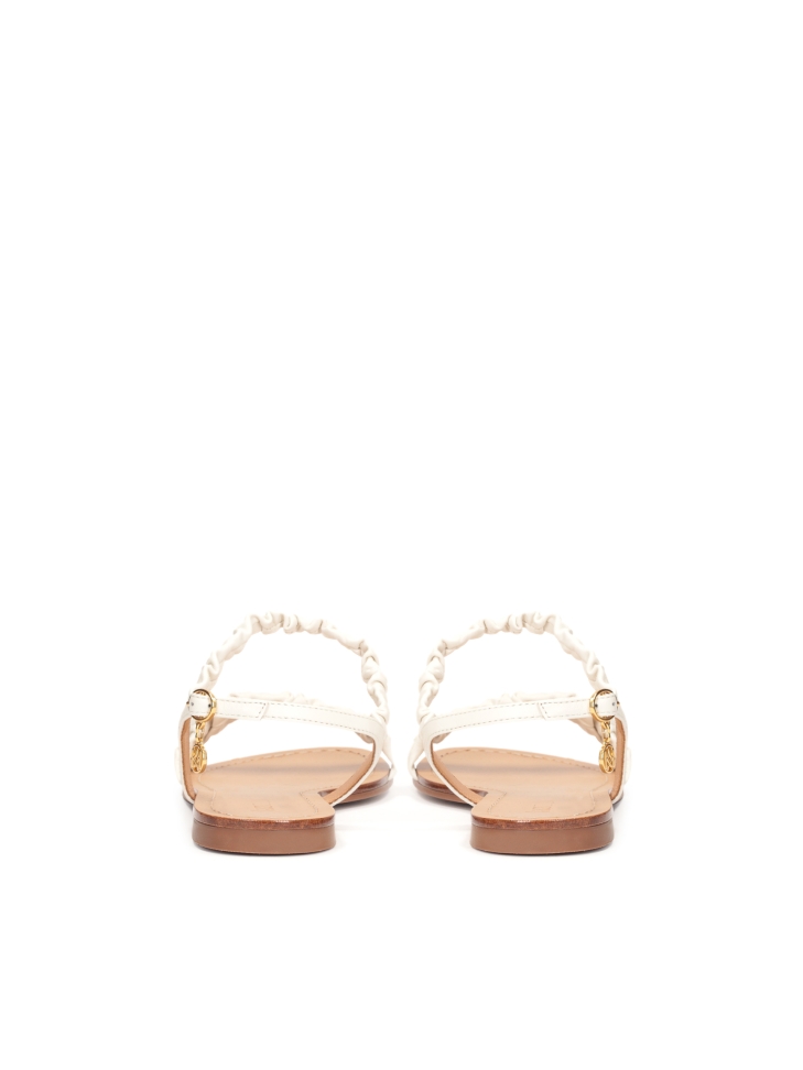 Leather flat sandals with crinkled straps CITRINE