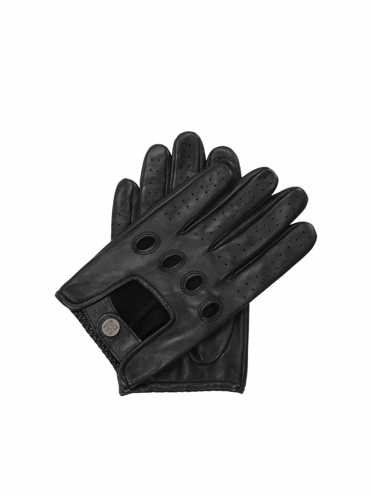 Black leather men's driving gloves