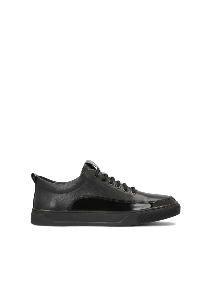 Men’s black leather sneakers with elegant inserts AJAKS
