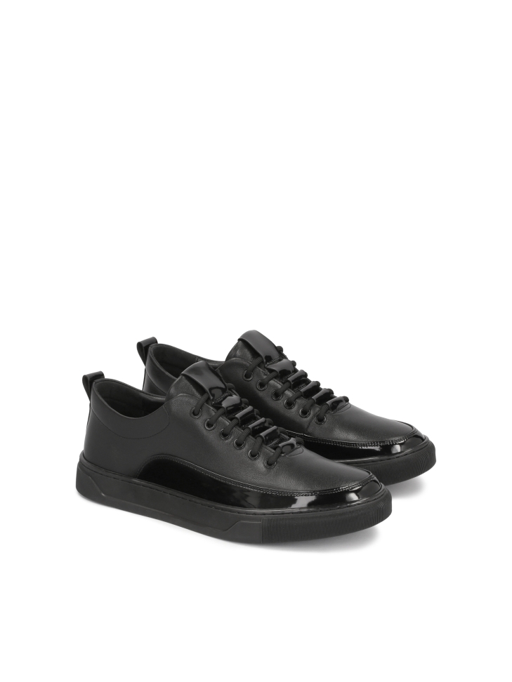 Men’s black leather sneakers with elegant inserts AJAKS