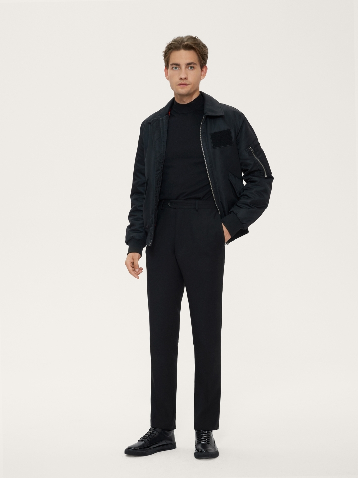 Men’s black leather sneakers with elegant inserts AJAKS