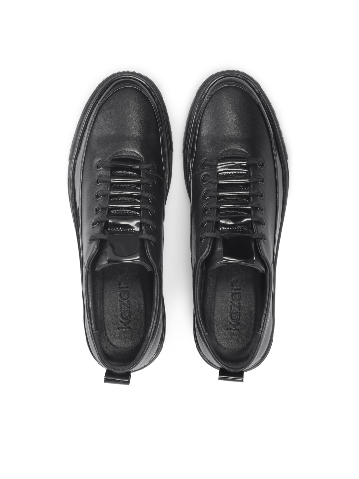 Men’s black leather sneakers with elegant inserts AJAKS