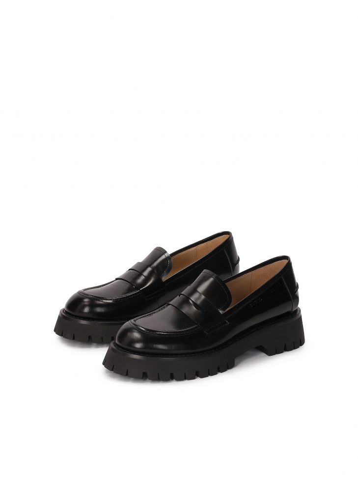 Ladies’ black leather loafers KS SAVIO