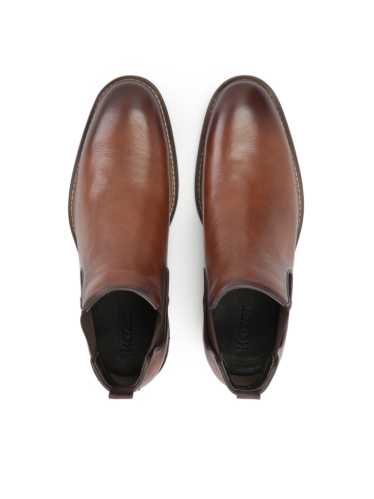 Men’s elegant light brown leather Chelsea boots CASHTON