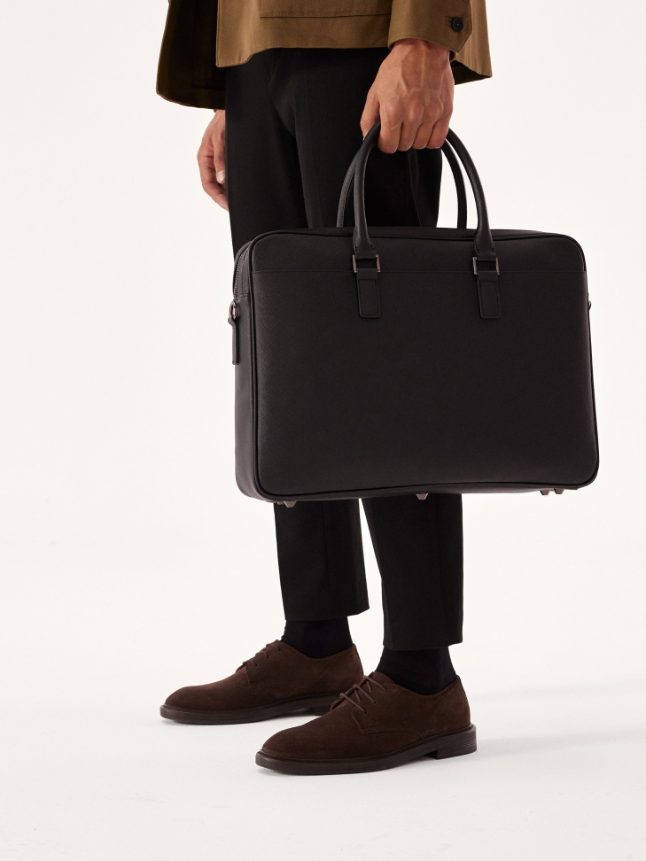 Black leather men's hand and shoulder briefcase FRANCO