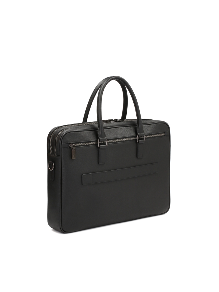 Black leather men's hand and shoulder briefcase FRANCO