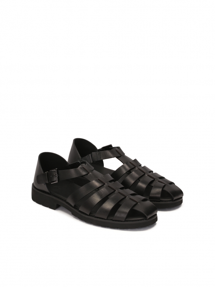 Men's black sandals  with a covered heel and a toe BERNARDO