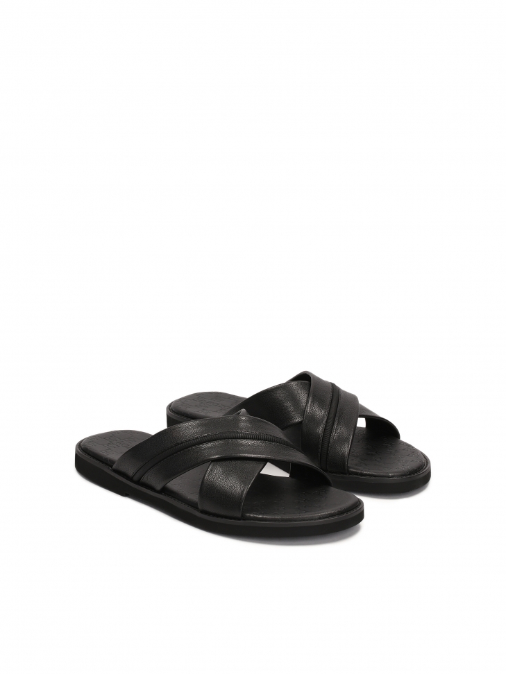 Men's leather slides with criss-cross straps OZERNOY