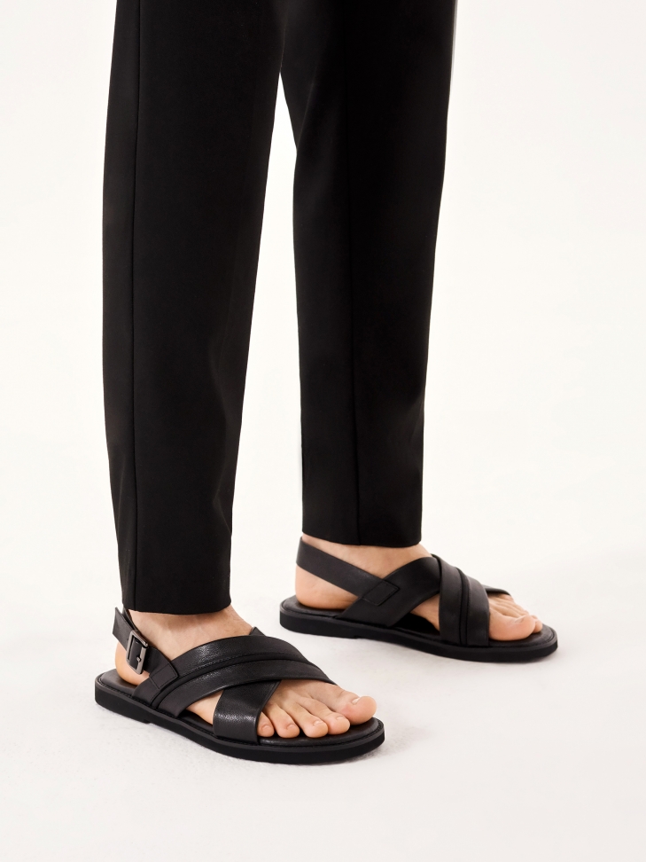 Leather black sandals with a buckle OZERNOY