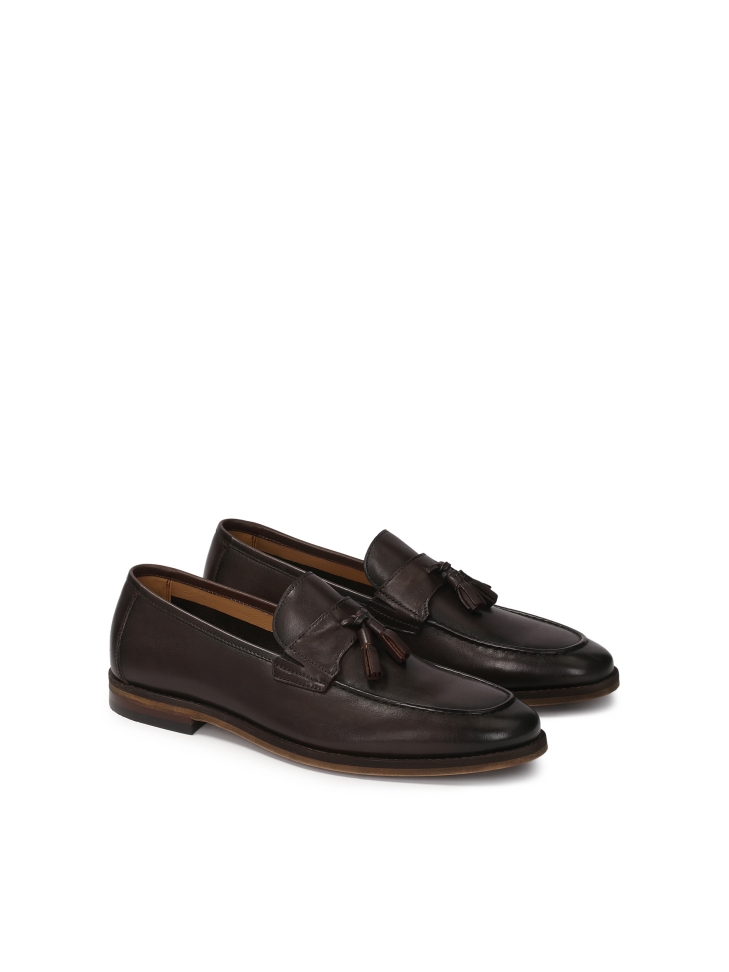 Brown leather loafers with tassels KOLOB