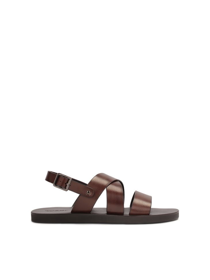 Brown leather sandals on a straight sole JOSE