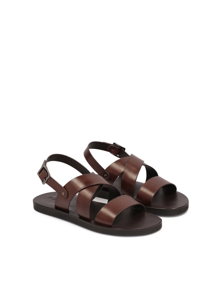 Brown leather sandals on a straight sole JOSE
