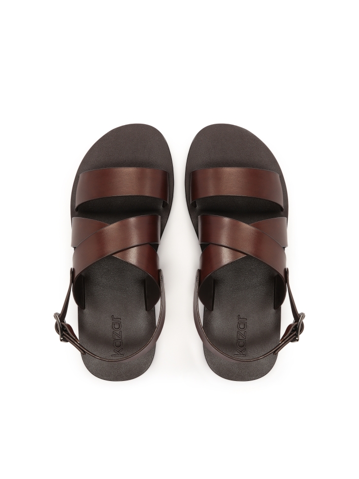Brown leather sandals on a straight sole JOSE