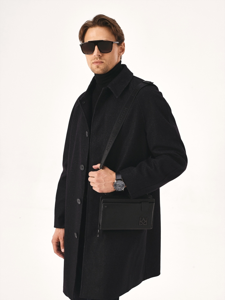 Black men's leather pouch with belt ULISSES