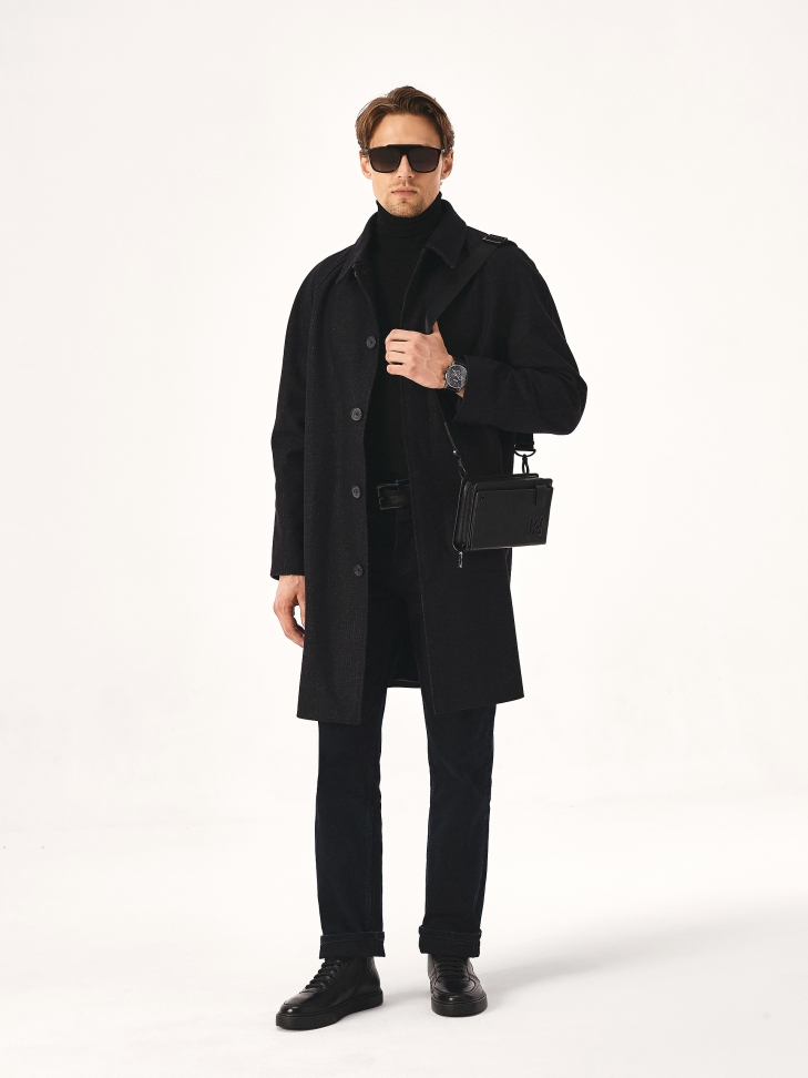 Black men's leather pouch with belt ULISSES