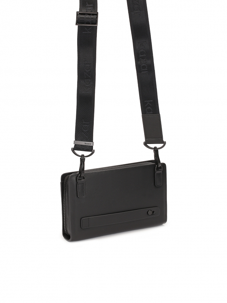 Black men's leather pouch with belt ULISSES