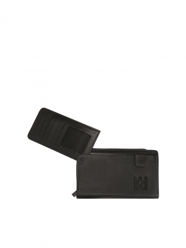 Black men's leather pouch with belt ULISSES