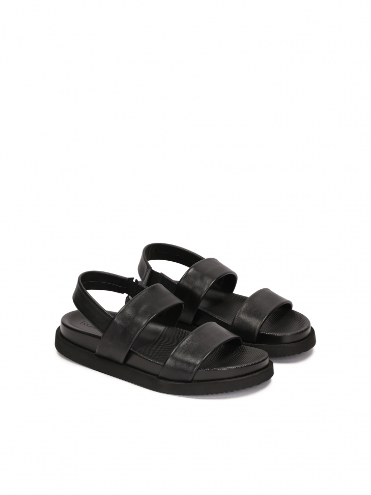 Black leather sandals with an elastic strap NATHAN