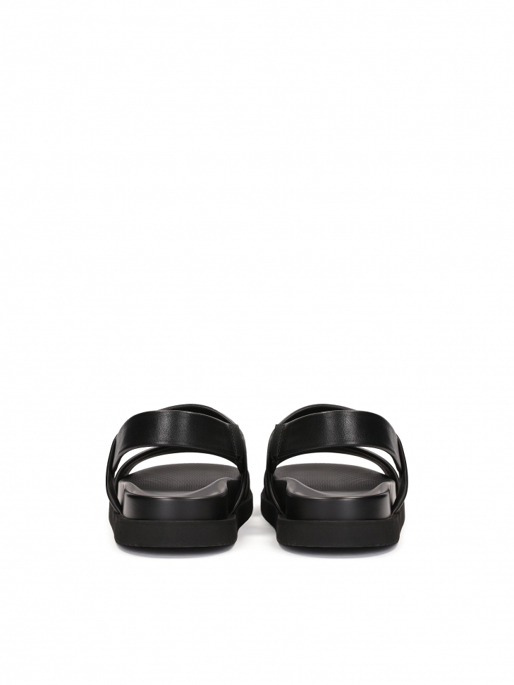 Black leather sandals with an elastic strap NATHAN