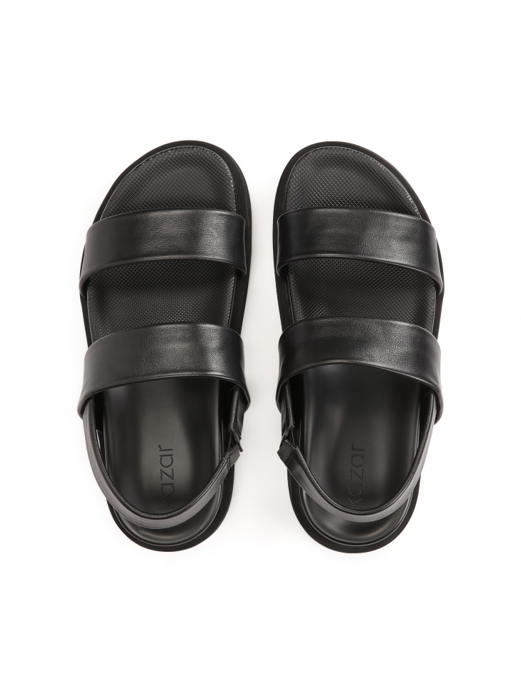 Black leather sandals with an elastic strap NATHAN