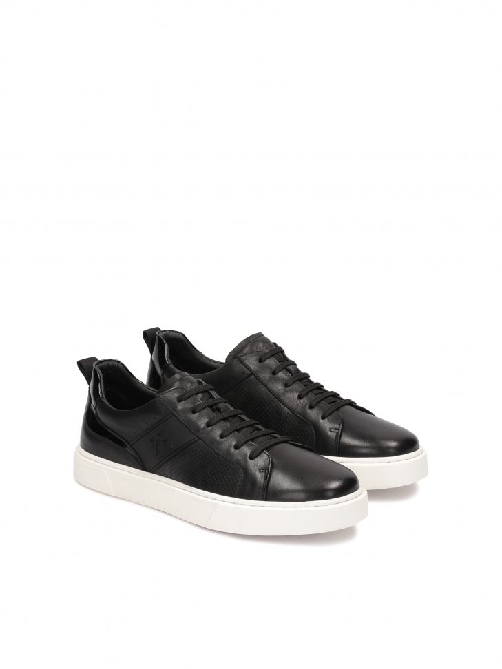 Black leather sneakers on a white sole SILVAN