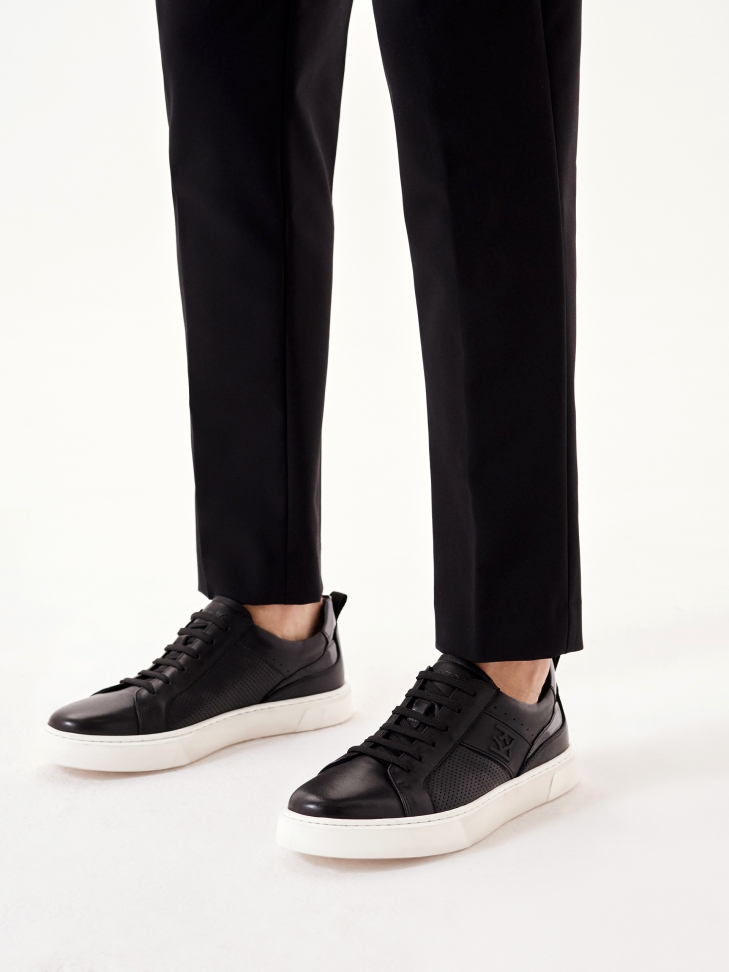 Black leather sneakers on a white sole SILVAN