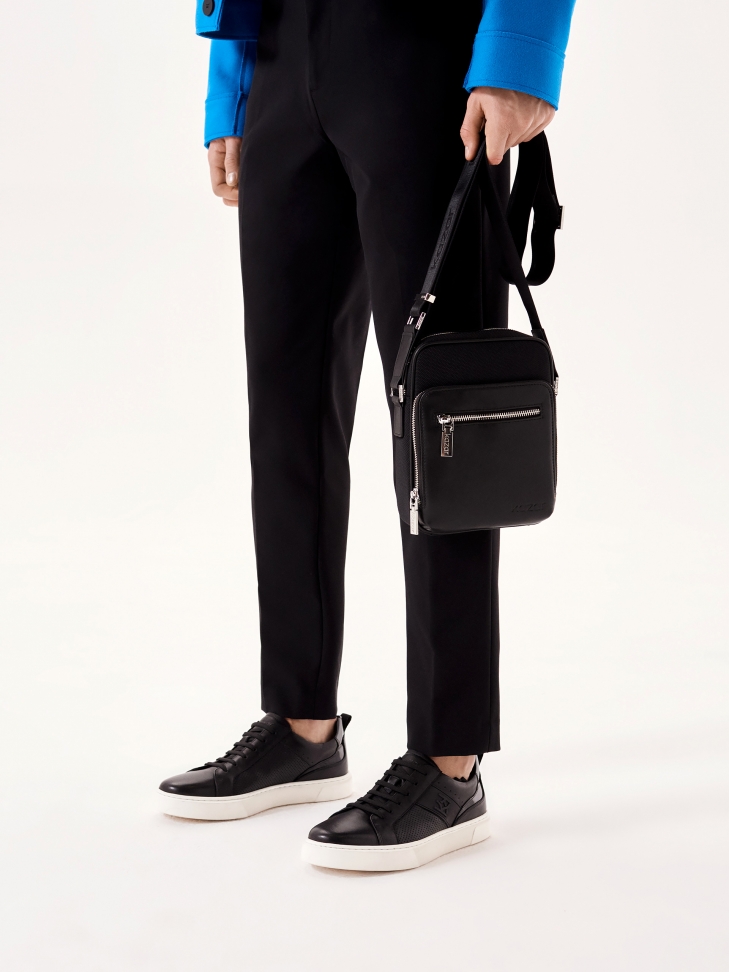 Black leather sneakers on a white sole SILVAN