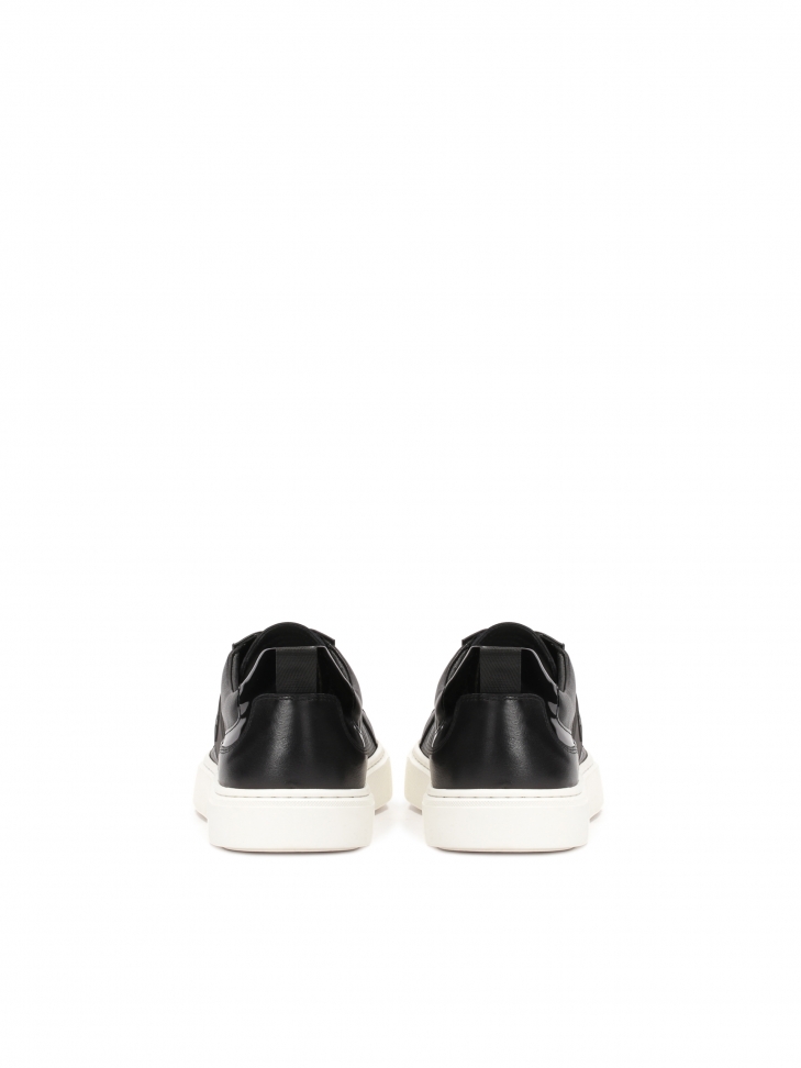 Black leather sneakers on a white sole SILVAN