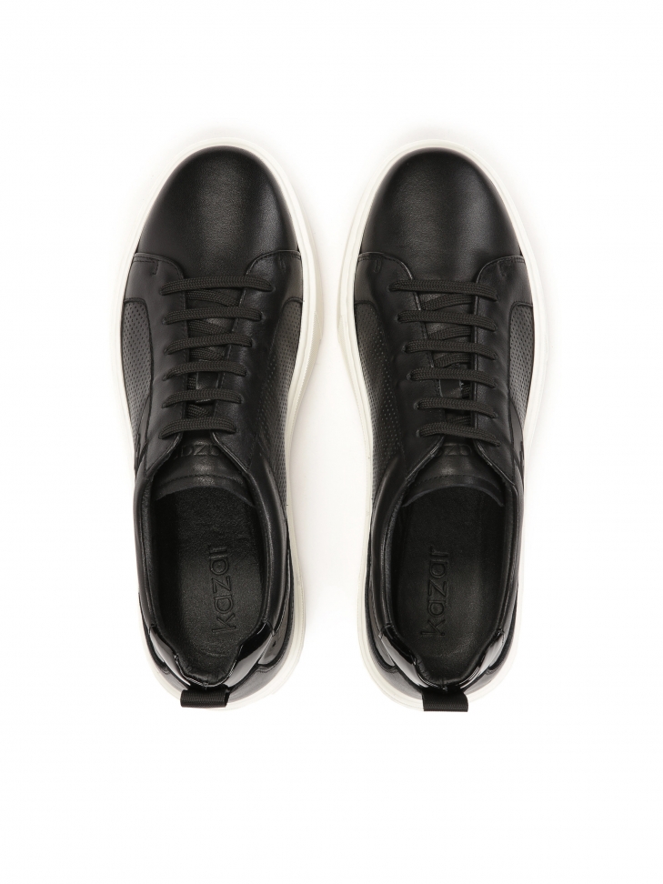 Black leather sneakers on a white sole SILVAN