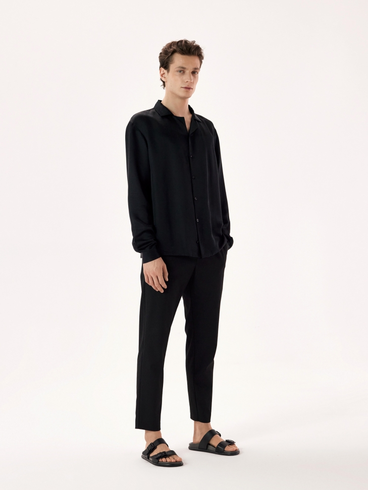 Black slides in grain leather for urban style LANIN