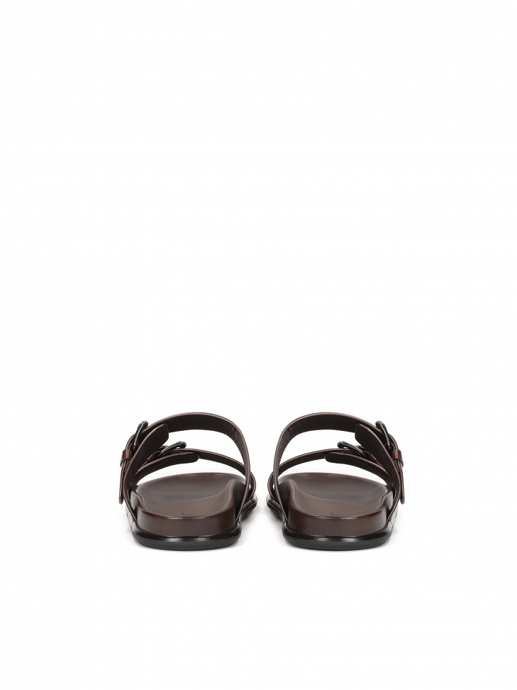 Leather brown slides with two adjustable straps LANIN