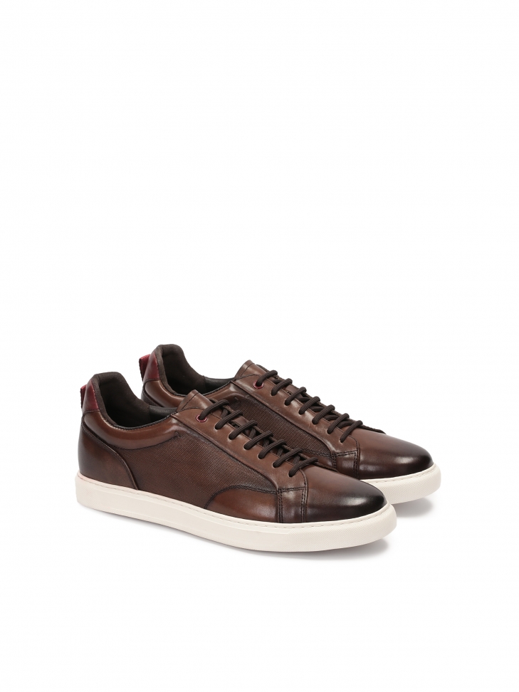 Brown leather sneakers on a white sole ALONSO