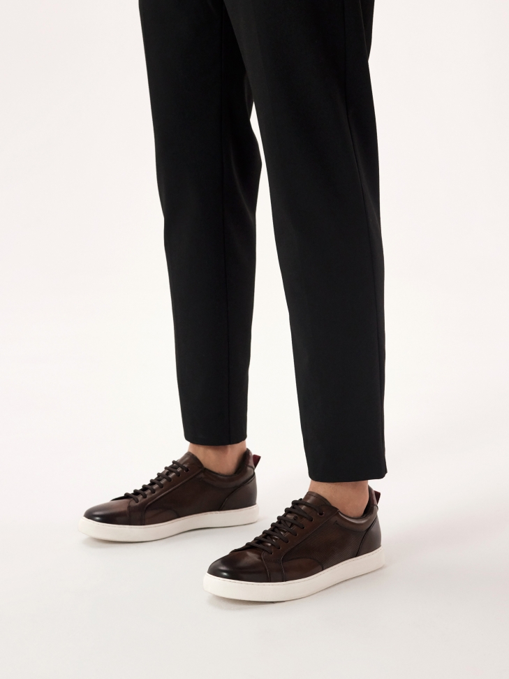 Brown leather sneakers on a white sole ALONSO