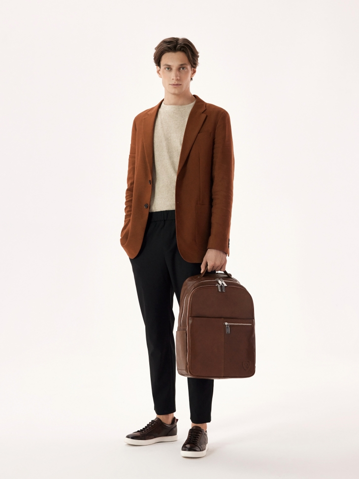 Brown leather sneakers on a white sole ALONSO