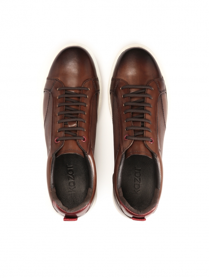 Brown leather sneakers on a white sole ALONSO