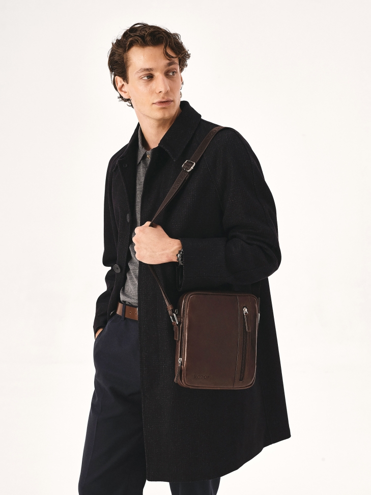 Brown leather crossbody bag ARSENE