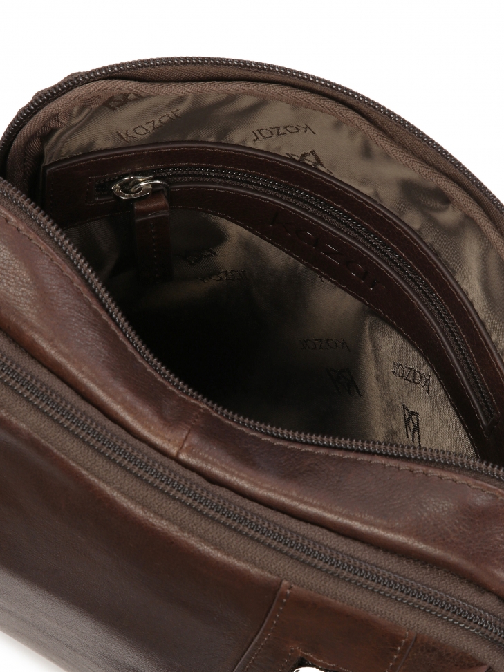 Brown leather crossbody bag ARSENE